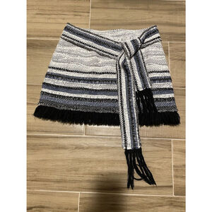 NEW DEREK LAM 10 CROSBY Women's Tweed Stripe Fringe Knit Gray Mini Skirt Size 4